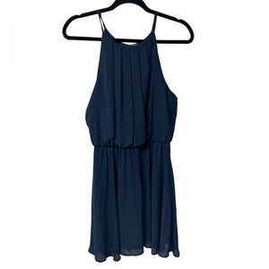 Dina Be Navy Blue Sleeveless Pleated Mini Blouson Dress Stretchy Casual Summer